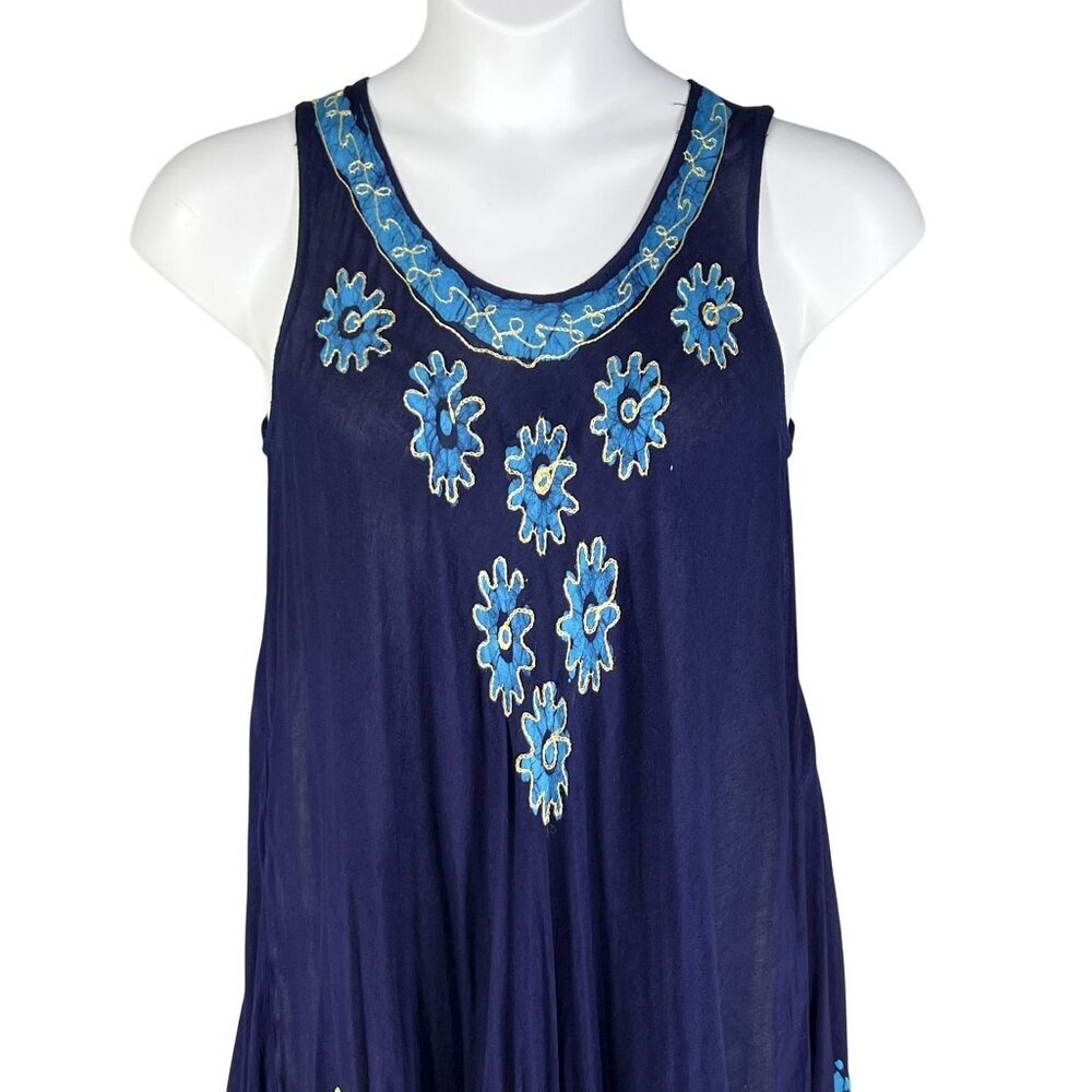 Gypsie Blu Boho Womens OSFM Blue Gauze Tank Tunic Dress Floral Handkerchief Hem - Picture 6 of 13